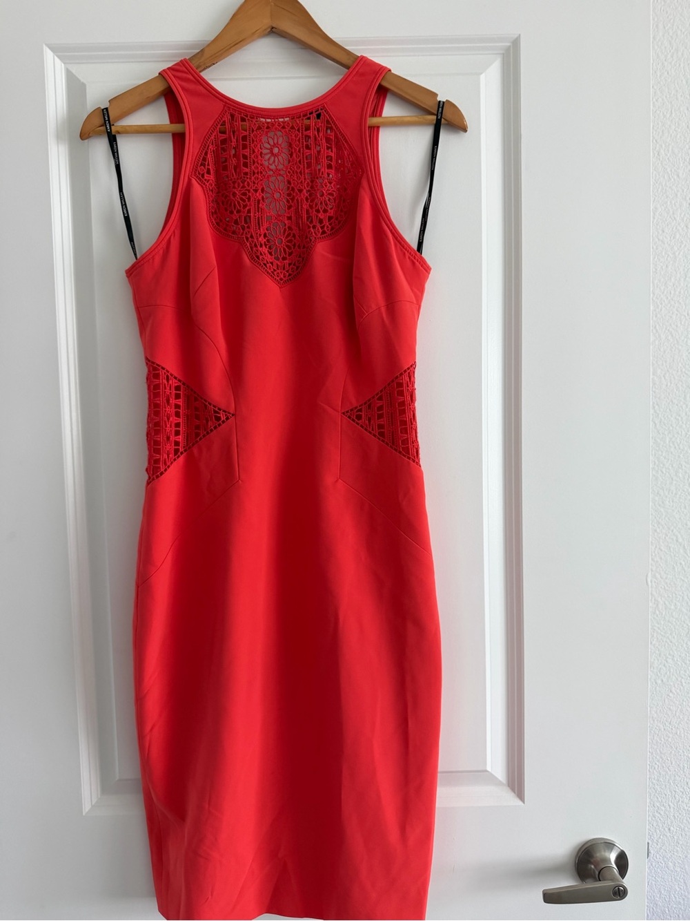 Karen Millen Red Crochet-Inset Midi Dress